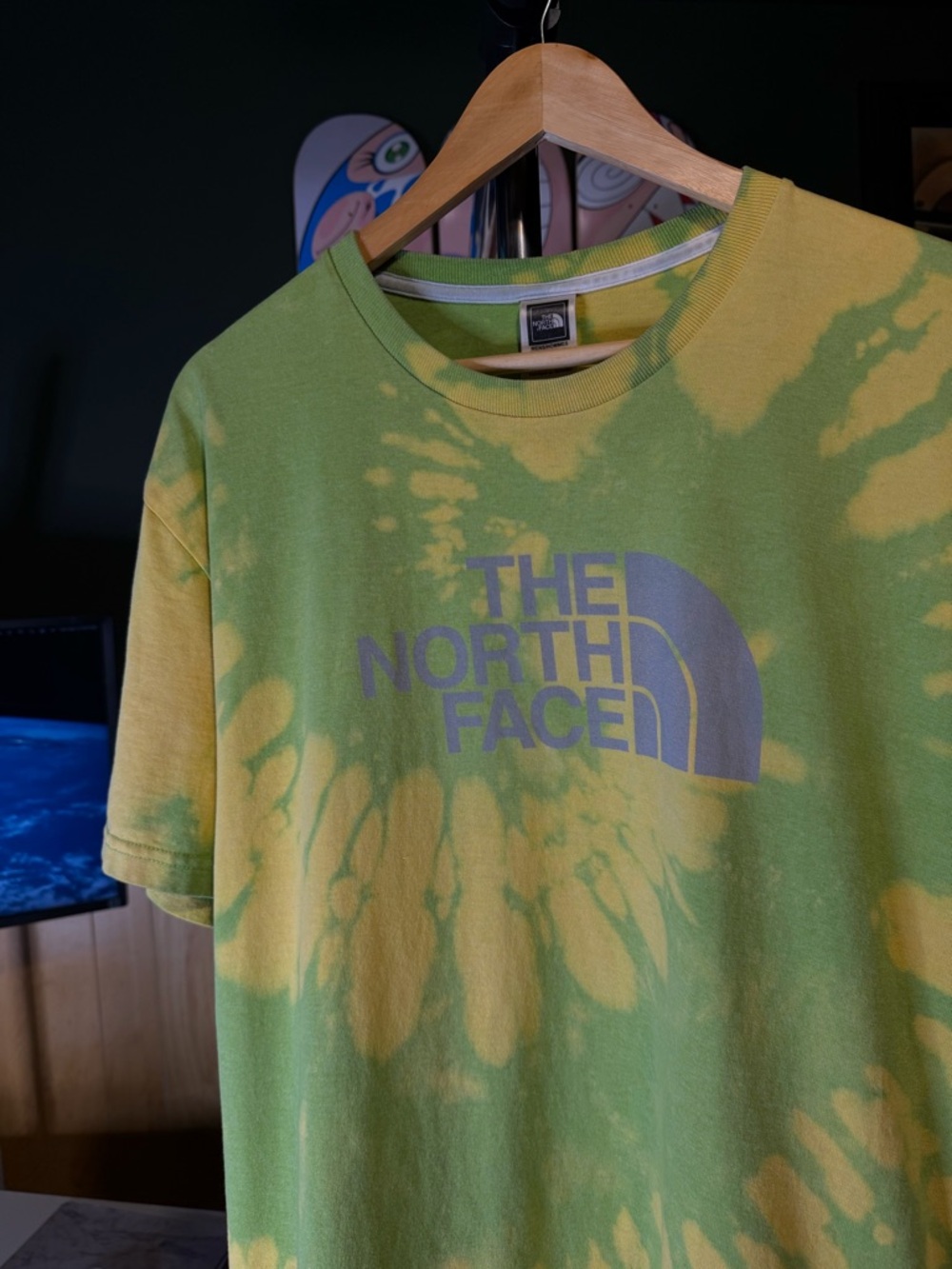The North Face Green & Yellow Custom Bleach Tie-Dye Logo Men’s Tee